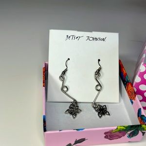 Betsey Johnson Silver dangle butterfly earrings. Box included